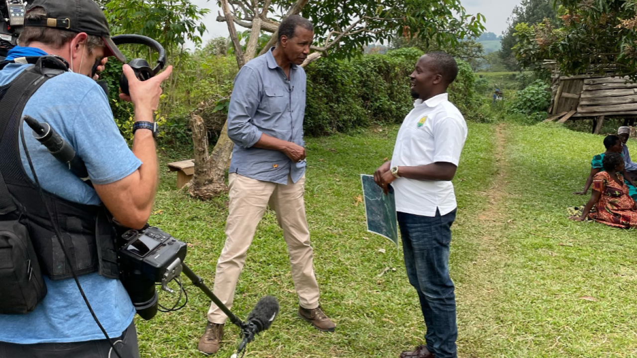 Bill Whitaker interviewing Uganda team